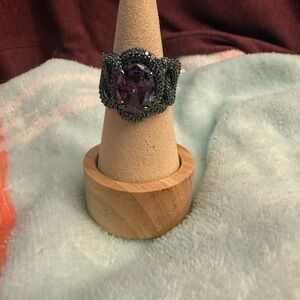 Lavish Purple Gemstone Ring with Silver Accents